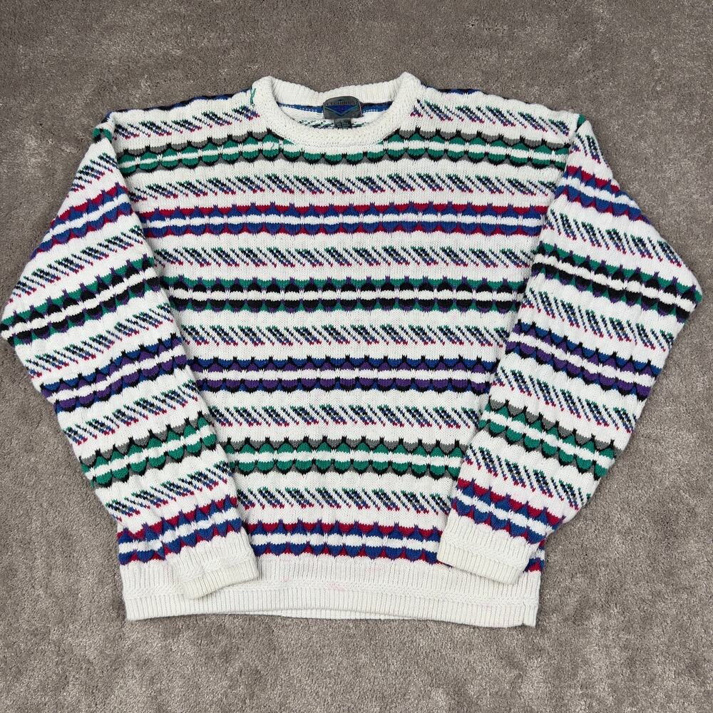 Etchings Multicolor Stripe Textured Knit Sweater Size XL White 90 Grandpa Preppy